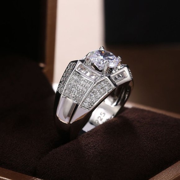 🎁 Dainty Fever Glitter Zircon Chunky Wedding Luxury Ring for Man, P1232 - Picture 4 of 7